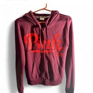 Victoria’s Secret PINK Burgundy Logo Zip-Up Hoodie | Size M